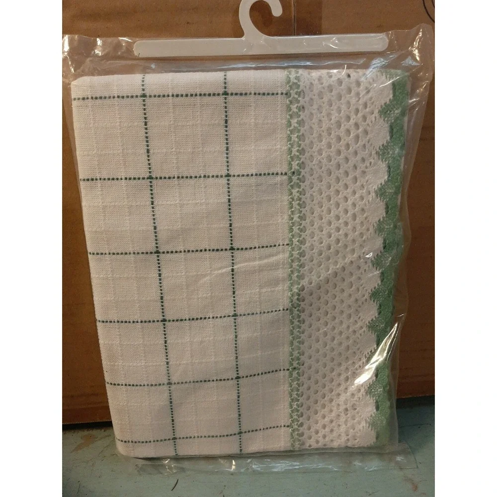 New Set 2 Panels Homespun Crochet Trim Vintage Curtains Shabby Cottage 60